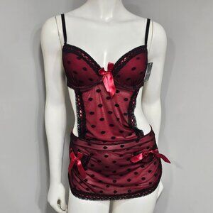 Rene Rofe French Maid Polka Dot Sheer Babydoll Apron Lingerie